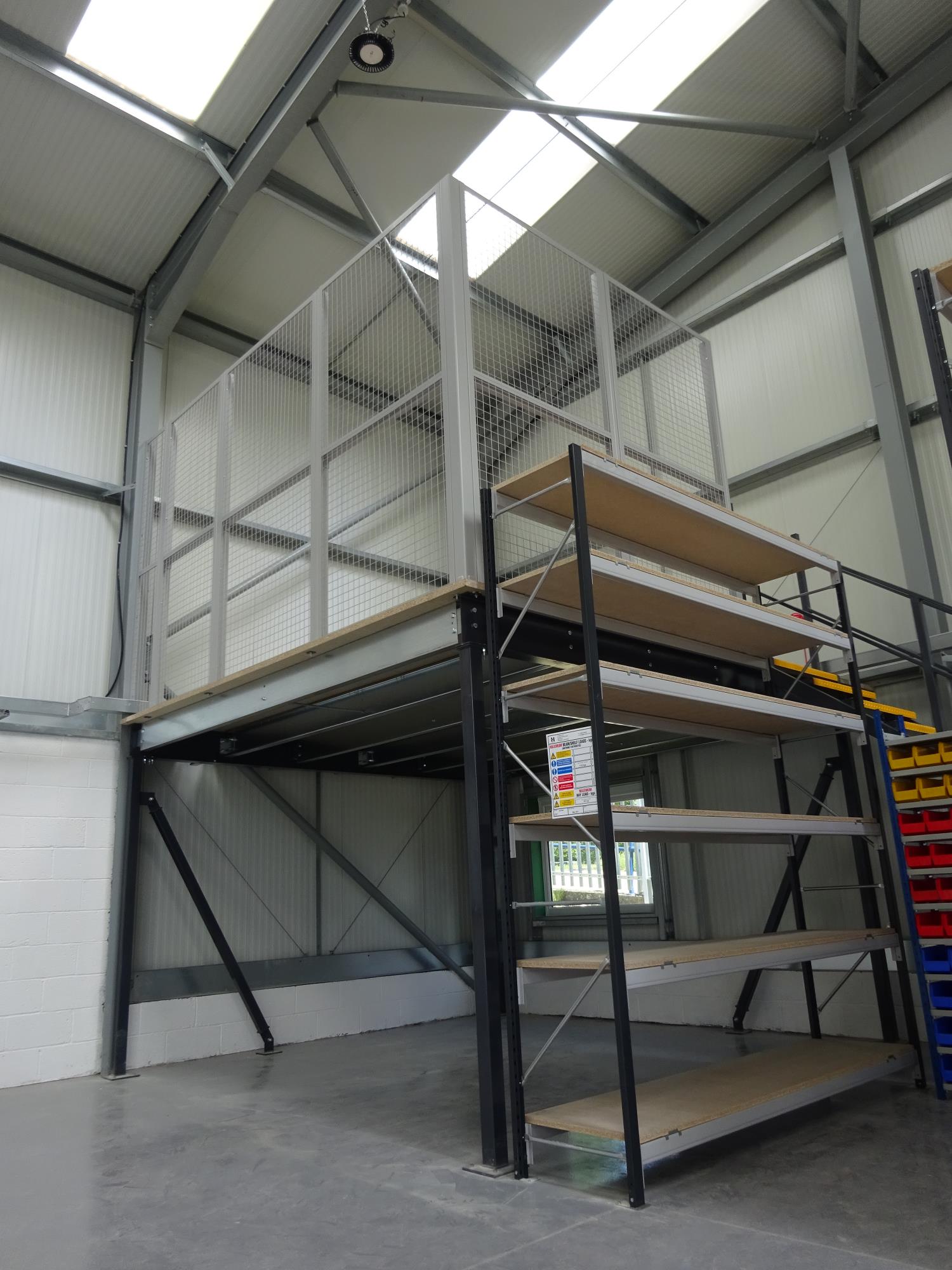 Shelves and mezzanine floor