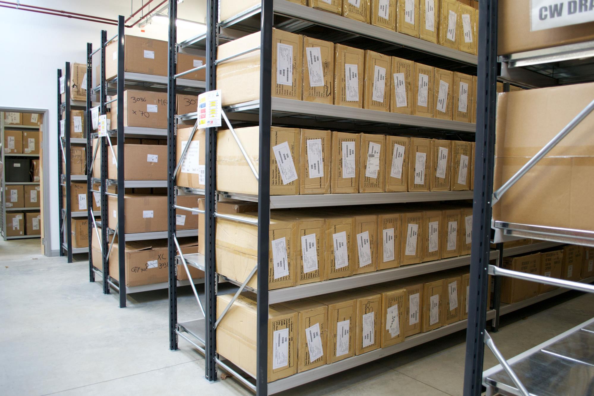 Shelves with big boxes