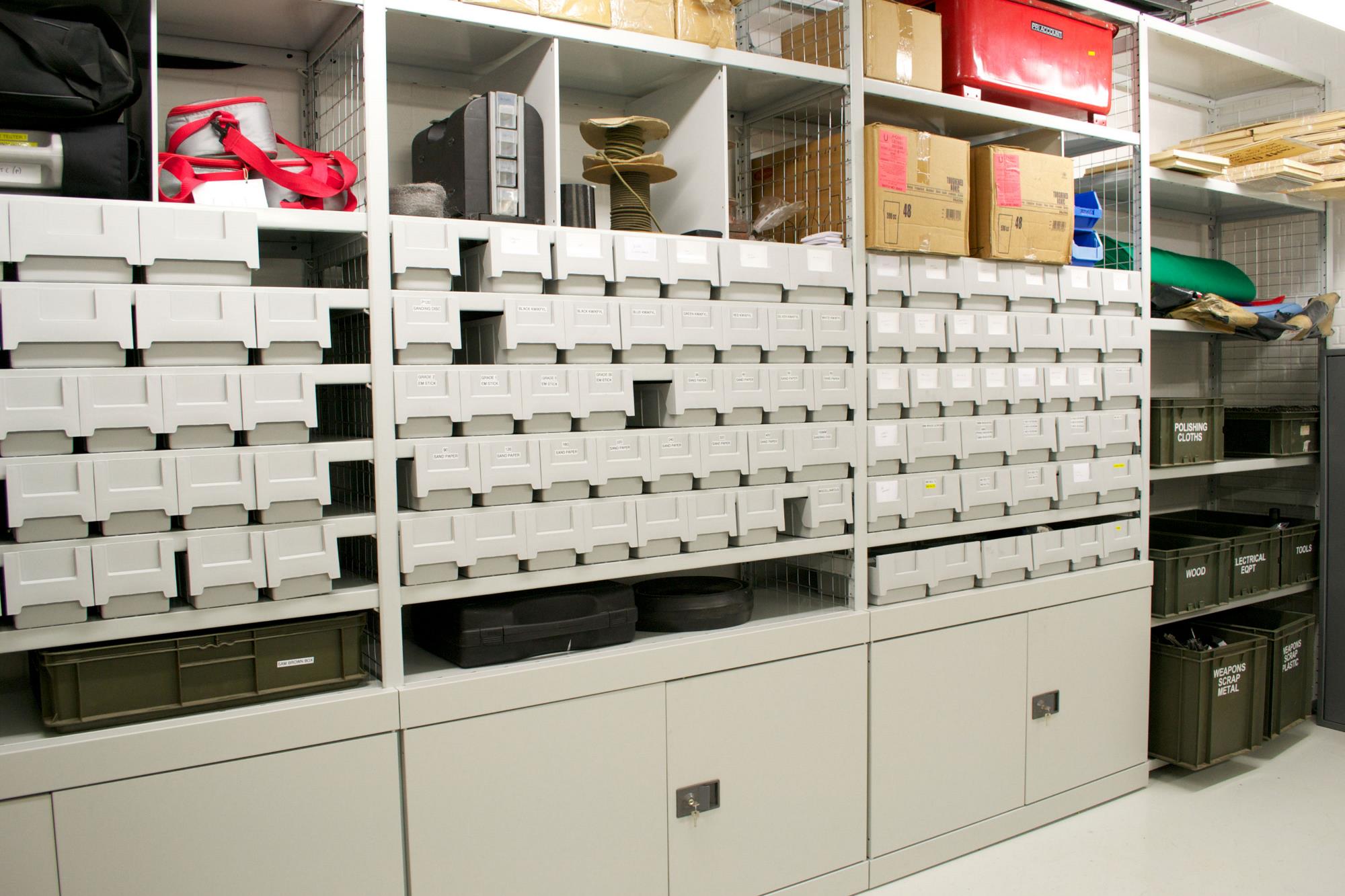 Shelves with plastic drawers